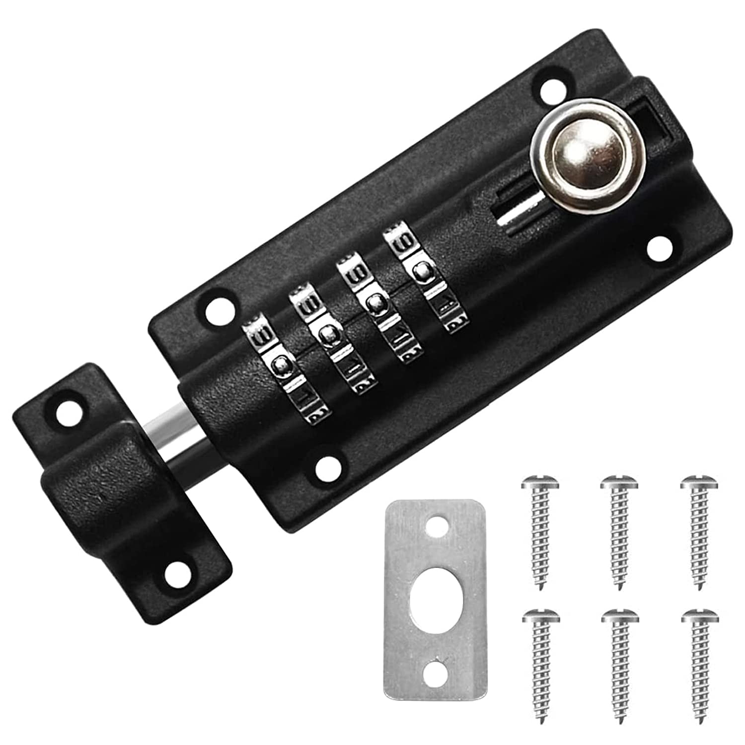 Drenky Combination Lock,Door Lock 4 Digit Garden Gate Lock Sliding Door Lock Door Latch 120 mm for Wooden Gates, Shed, Garage,Garden,Made of Stainless Steel,with Anti-Tamper Screws (Black)