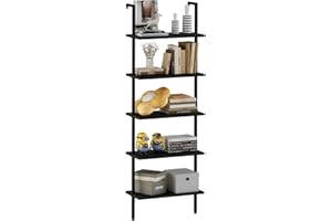aboxoo Ladder Shelf Black Wooden Open Bookshelf 5-Tier Wall-Mounted Wood Rack Industrial Modern Plant Flower Stand Utility Or