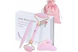 9 9PINE Jade Roller and Gua Sha Set, Face Massage Tools for Skincare,Facial Tools for Face, Neck, Eyes, for Enhanced Lymphatic Drainage, Self Care Gift for Men Women(Pink)