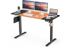 ERGOMAKER Electric Standing Desk, 55" x 23.6" Height Adjustable Sit Stand Desk with Splice Board for Home Office, Computer Desk Memory Preset (Black Frame, Black & Cherry Desktop)