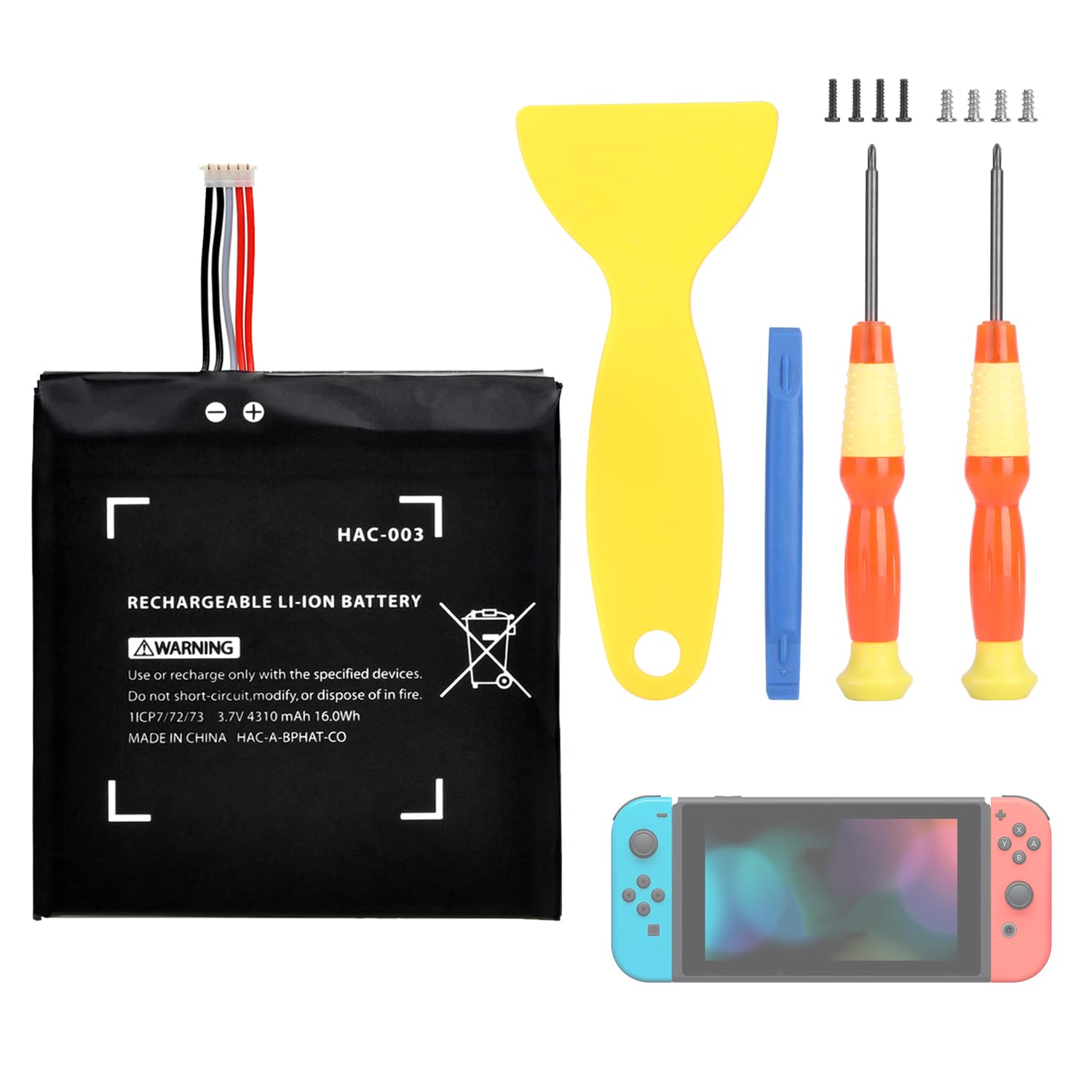 REACELL HAC-003 Battery Replacement Compatible with Nintendo Switch Console Handhold HAC-001, 4310mAh High Capacity Internal Battery with Installation Tools Kit