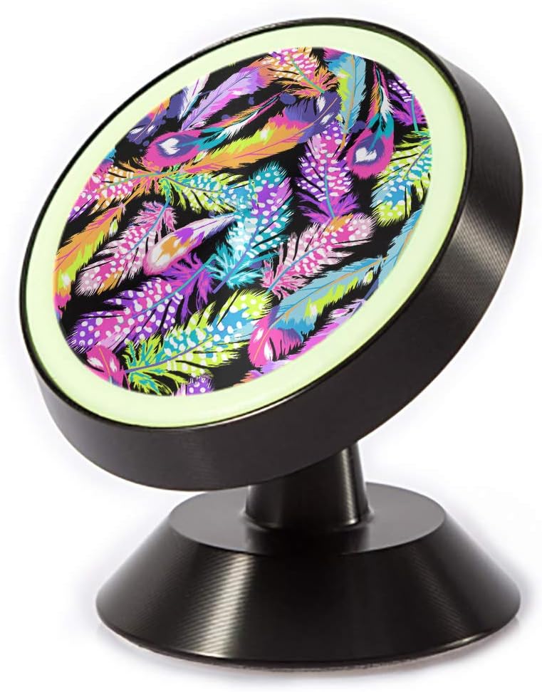 Tinmun Magnetic Phone Car Mount, Neon Bright Feather Animal Pattern Universal Car Phone Holder for Dashboard