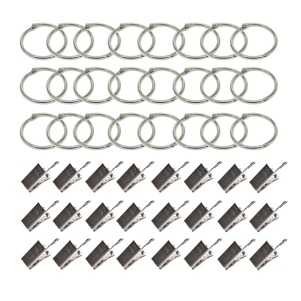 WYAN 24 Pack Large Metal Split ring/Binder Rings/Curtain Clip Ring with 24 spring-tension clips(Inner diameter 50mm)