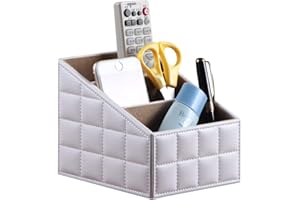 Arniche Leather Remote Control Holder with 3 Grid Desktop Storage Office Controller, for Media, Mail, Calculator, Mobile Phone and Pen Storage Remote Control and Caddy Holder