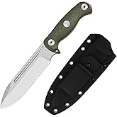 Kizer Drop Bear Fix 7 Fixed Blade Knife, 6.51" AEB-L Blade Hunting Knife with Green Micarta Handle & Hammer Pommel, Survival Knives with Sheath, Bushcraft Knives with Rotatable Clip, 1103A1
