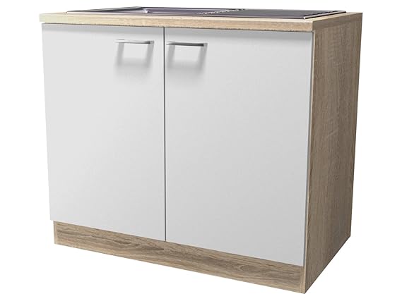 Flex Well 00007536 Spülenunterschrank Samoa weiß, Sonoma Eiche 100 x 85 x 60 cm