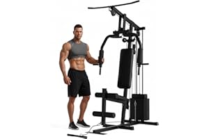 Home Gym Equipment Machine with 100LB Weight Stack, Multifunction Multi-Station Workout Station for Home, LAT Pulldown, Chest