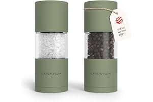 LARS NYSØM Salt and Pepper Grinder Set, Manual Salt and Pepper Mills with Adjustable Ceramic Grinder, Design Spice Shaker Set (Sage Green)