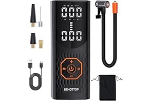REHOTTOP Tire Inflator Portable Air Compressor, 160PSI Cordless Air Pump for Car Tires, 6X Faster Inflation Air Compressor with Tire Gauge Pressure, Tire Pump with LED for Car, Motorcycle, Bicycle and Ball