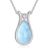 HOPEEZZ Lapis Lazuli/Larimar/Labradorite/Rose Quartz/Peridot/Jade/Moonstone/Black Tourmaline Necklace for Women Sterling Silver Teardrop Necklace Jewelry Gift for Women