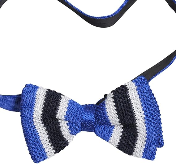 Amazon オジエ Ozie ニット蝶ネクタイ 蝶タイ ボウタイ シルク100 ストライプ柄 ブルー青ｘホワイト白ｘブラック黒 ネクタイ 通販