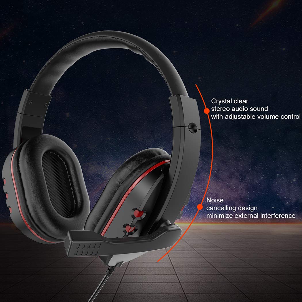 Gaming Headset LeftCafe Over-Ear Gaming Headphones 3.5mm Stereo Headband Headsets with Bass Surround Noise Canceling Microphone & Volume Control for PC Laptop Smartphone