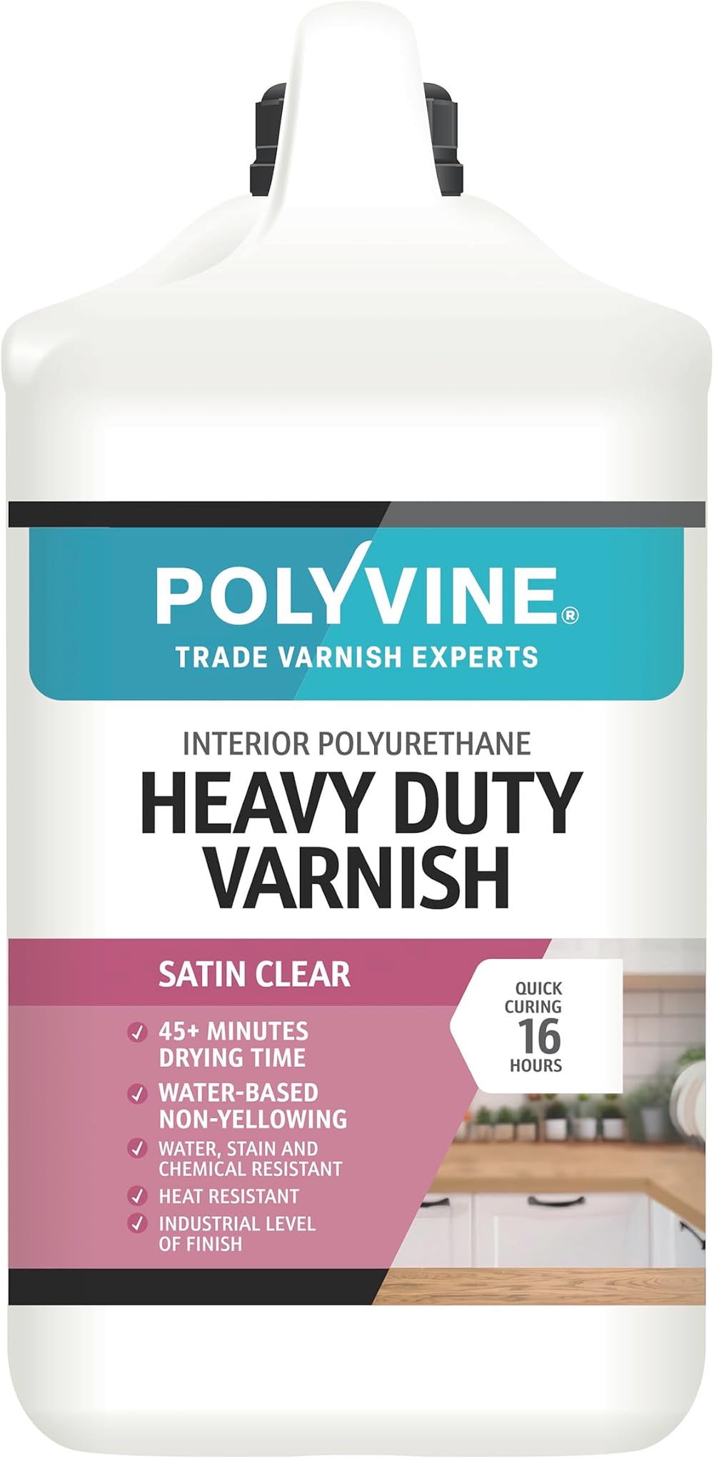 Polyvine Heavy Duty Varnish Satin or Dead Flat 4 Litre Interior Quick Dry
