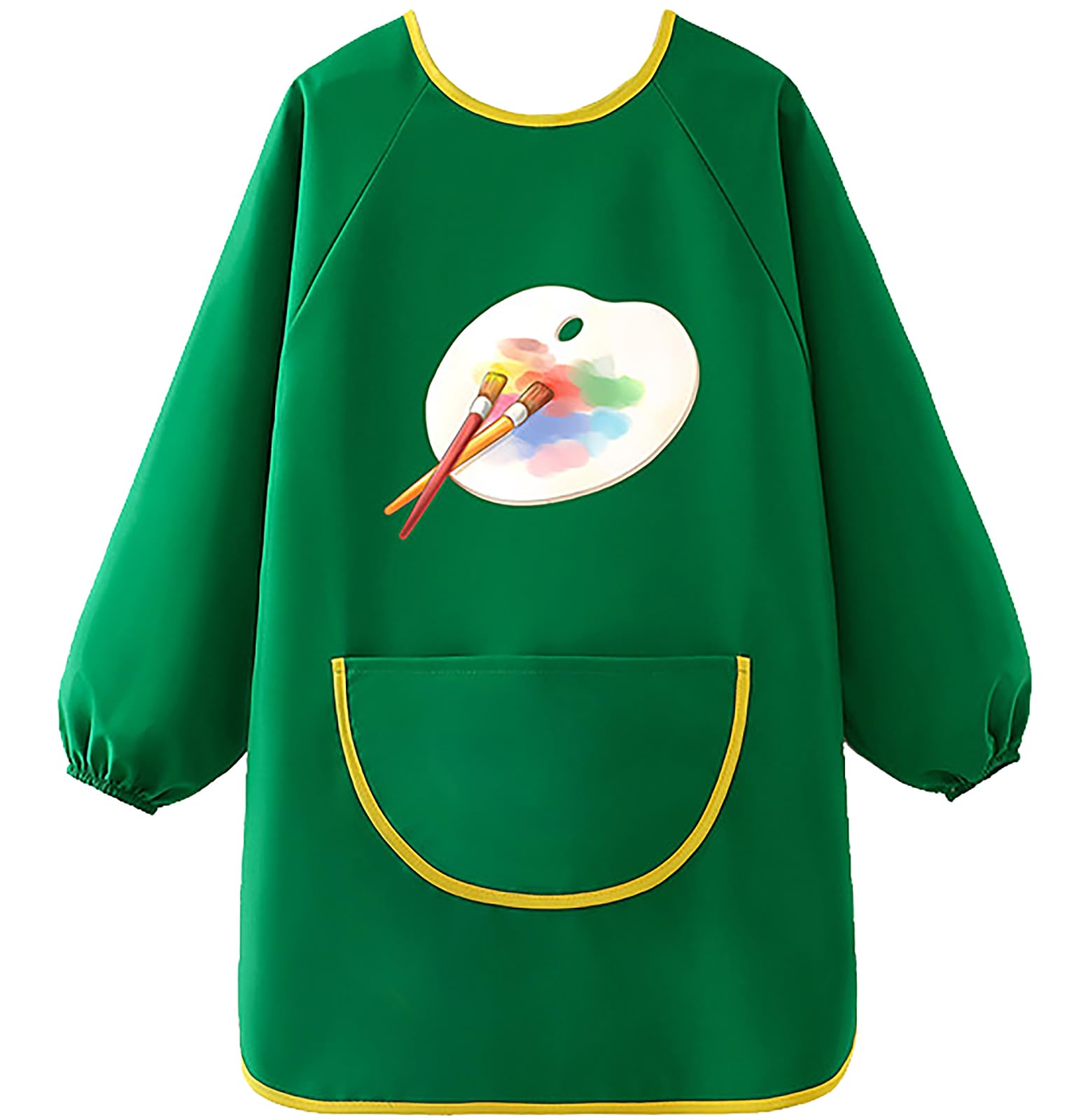 MESU Kids Art Smocks Long Sleeve Apron Waterproof Artist Painting Children Apron Green Palette XL