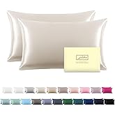 Silk Pillow Cases 2 Pack Soft Breathable and Sliky Queen Size Pillow Cases Set of 2,Natural Mulberry Satin Silk Pillowcase with Hidden Zipper for Hair and Skin (Beige,20"X 30",2pcs)