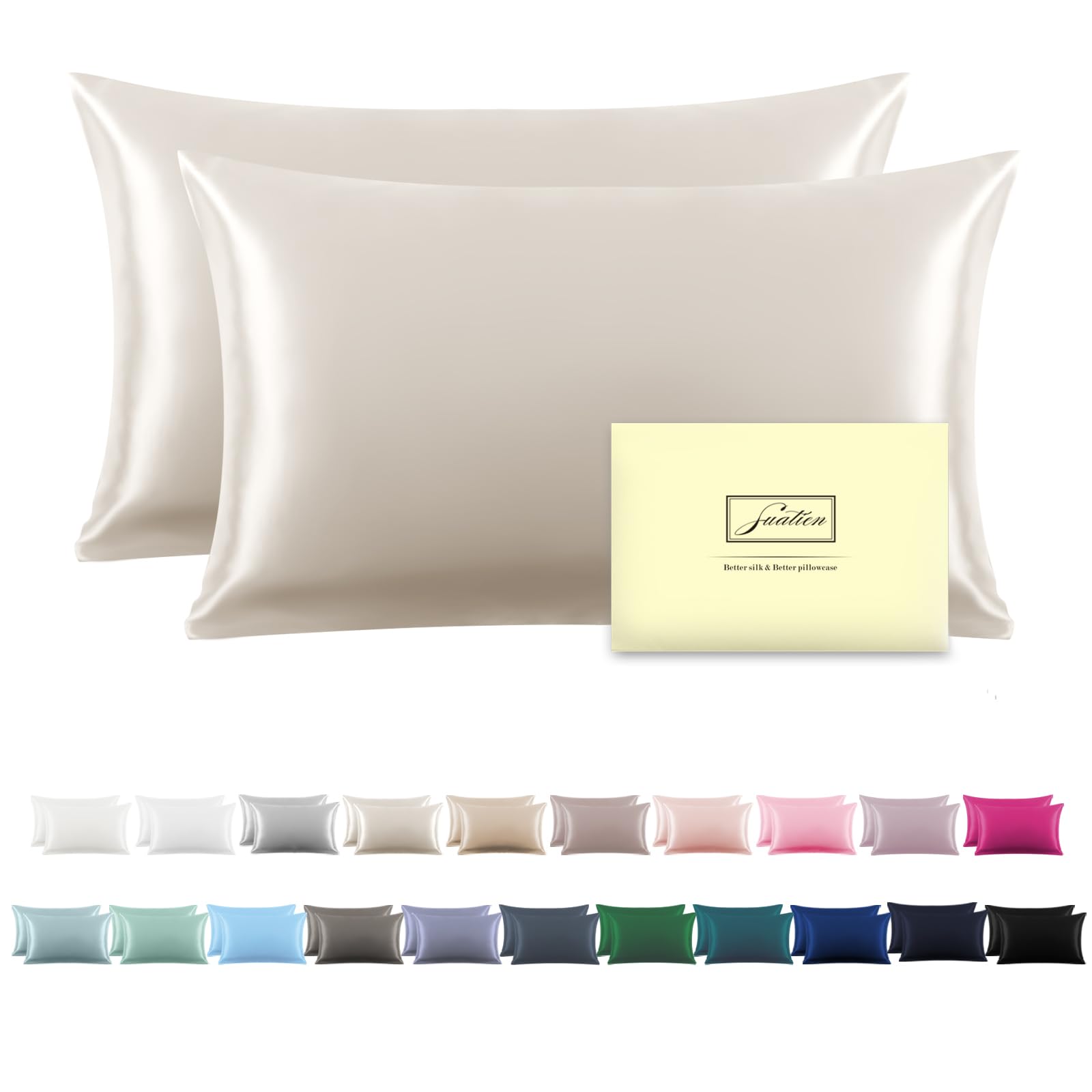 Silk Pillow Cases 2 Pack,Soft Breathable and Sliky Standard Size Pillow Cases Set of 2,Natural Mulberry Silk Pillowcase Set of 2 for Hair and Skin with Hidden Zipper (Beige,20"X 26",2pcs)