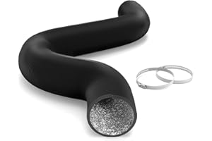 iPower Flexible 4 Inch 25 Feet Aluminum Ducting 4 Layer Protection Dryer Vent Hose for HVAC Heating Cooling Ventilation and Exhaust, 2 Clamps Included, Black