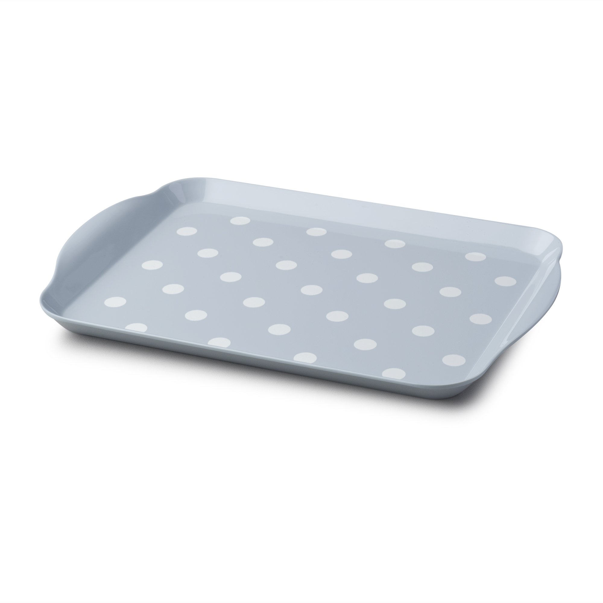 Zeal Melamine Food Serving Tray with Handles and Lipped Edges, Dotty Polka Dot Serving Lap Tray 30 x 21cm, Duck Egg Blue