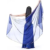 SHOWYOU 98.43" x 47.24" Lightweight Semicircle Chiffon Veil Belly Dance Scarf Blue Veil Scarf Shawls Trimed Gold Sequence (BLUE)