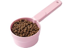 Joyinjojo Dog Cat Food Scoop - Pet Food Scoop Dog Food Measuring Cup 1/2 1/4 Cup, Comfortable Long Handle for Easy to Scoop Food, Soft Pink 1/2 Cup