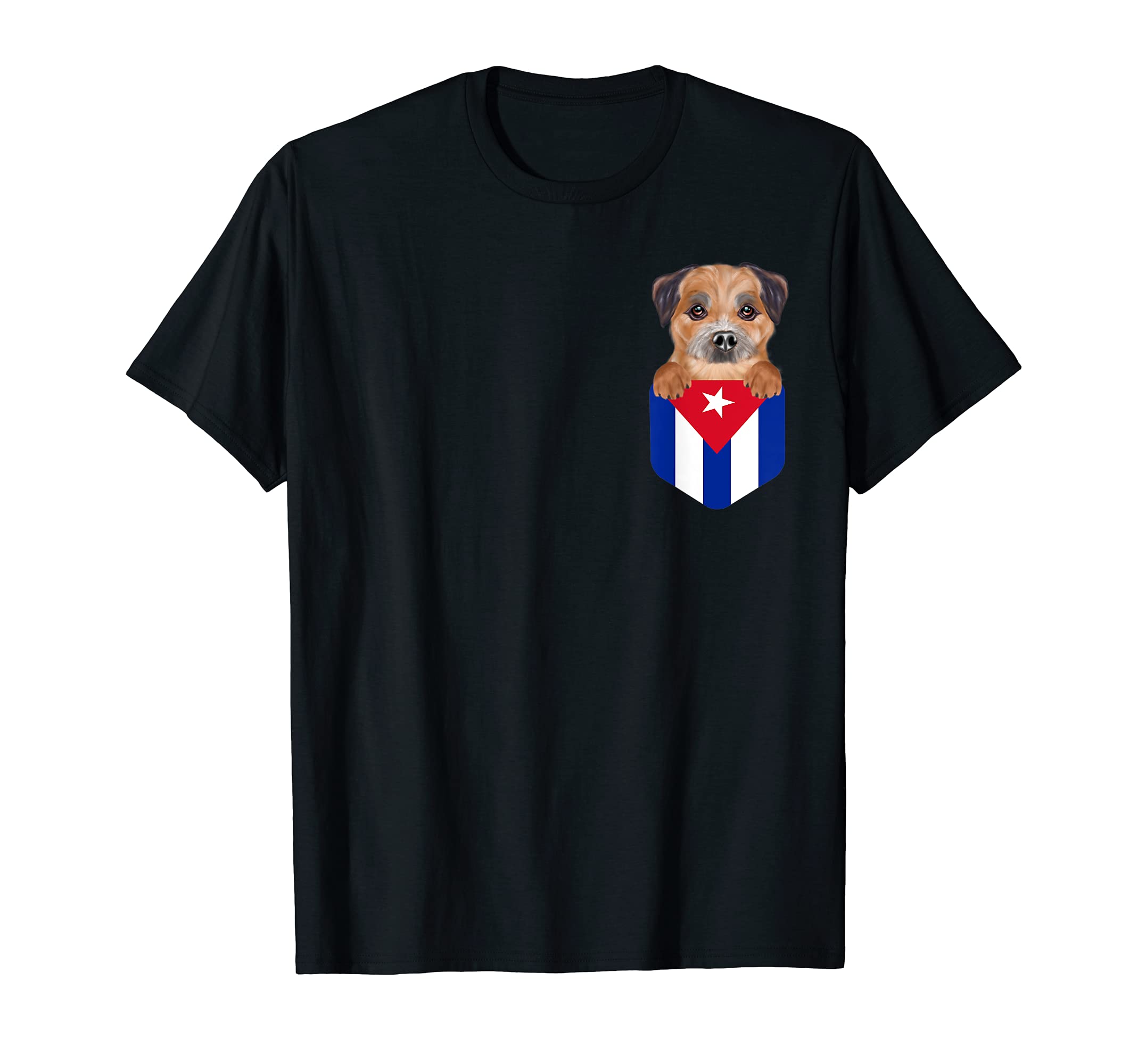 Cuba Flag Border Terrier Dog In Pocket T-Shirt