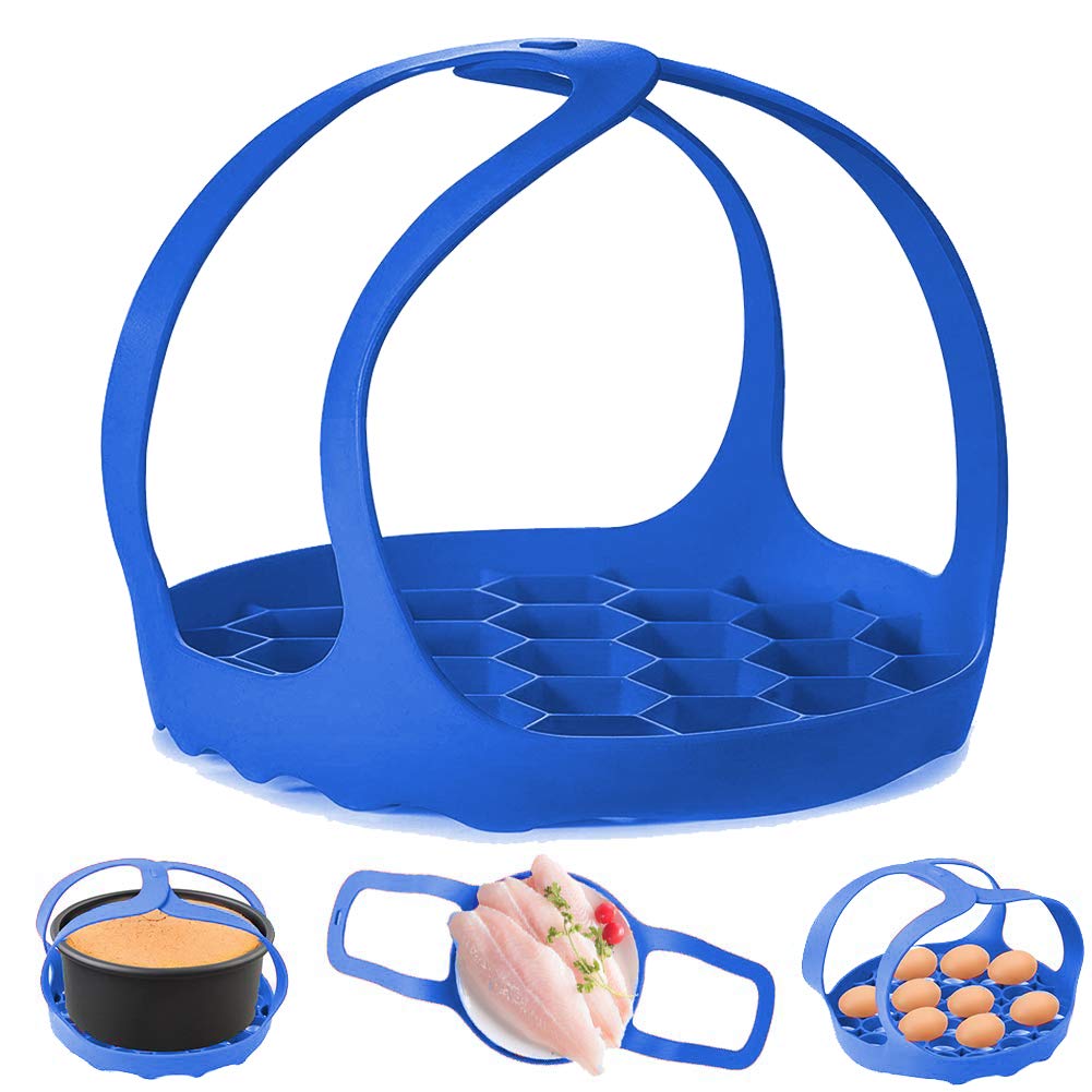 Pressure Cooker Sling，Silicone Bakeware Sling for 6 Qt/8 Qt Instant Pot, Ninja Foodi and Multi-Function Cooker Anti-scalding Bakeware Lifter Steamer Rack，BPA-Free Silicone Egg Steamer Rack(Blue)