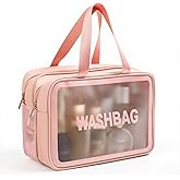 LENHAAYU Travel Toiletry Bag for Women and Men, Matte Translucent Toiletry Waterproof Toiletry Bag, Makeup Cosmetic Organizer Bag for Travel Toiletries Accessories Pink