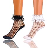 Miaband Fishnet Sheer Socks Bow Mesh Net Socks Elastic Hollow Short Sock for Women 2 Pairs