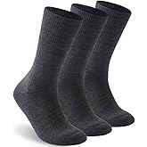 Facool Diabetic Socks for Men Women, Merino Wool Non-Binding Top Crew Socks with Cushion Sole, Seamless Toe 3 Pairs