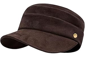 huablo Women's Suede Flat Top Newsboy Cap - Soft Brim & Hook - and - Loop Adjustment - Fall Winter Cabbie Paperboy Hats
