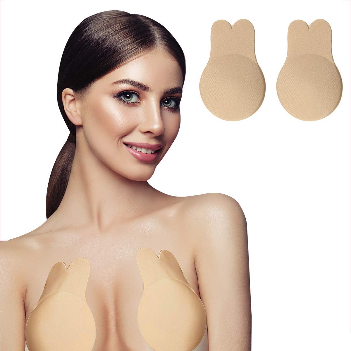 2019 Latest Rabbit Breast Lift Nipplecovers, Reusable Push up Strapless Backless Bra, Self Adhesive Invisible Bra Backless Sticky Bras for Women (Large - Suit for C/D Cup)