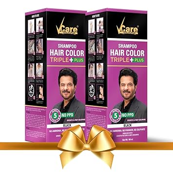 VCare Shampoo Hair Color, Black, 180 ml, (Pack Of 2)