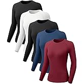 Orrfreer 5 Pack Women's Compression Shirts Long Sleeve Workout Tops Athletic Dry Fit Base Layer Running Gym Yoga