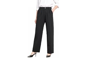 Bamans Dress Pants for Curvy Women Wide Leg Work Business Office High Elastic Waisted Casual Slacks Trousers with Pocket