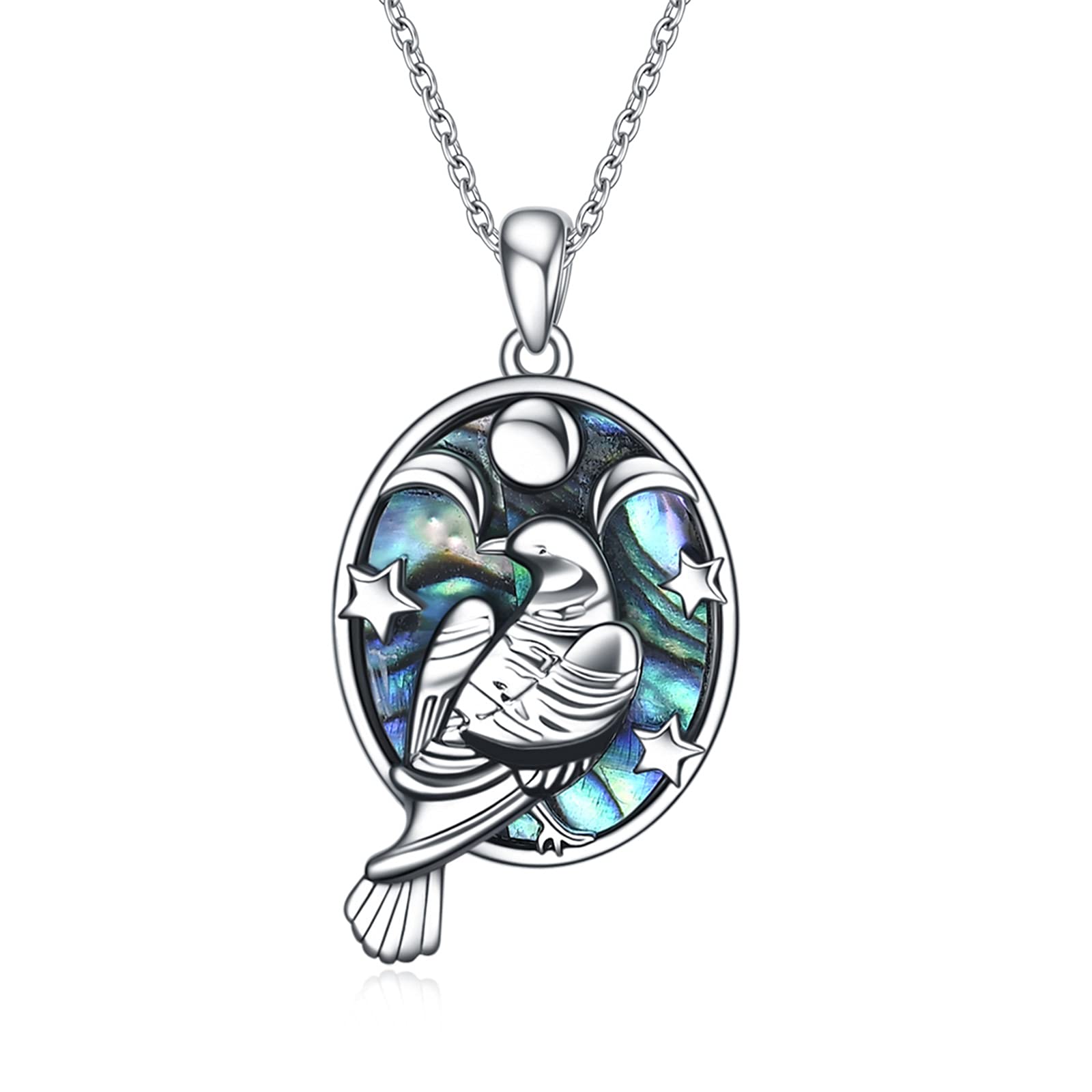 Raven Necklace Triple Moon Pendant Necklace Abalone Pagan Jewelry for Women Men