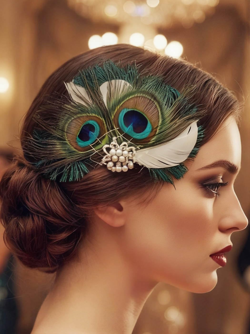 IYOU Peacock Feather Flapper Headpiece Green 1920s Gatsby Hair Clips Feastival Festival Wedding Hair Accessories for Women