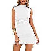 MIYIEONZ Women's Sexy Summer Casual Mock Neck Sleeveless Bodycon Dresses Ruched Turtleneck Cocktail Party Mini Dress
