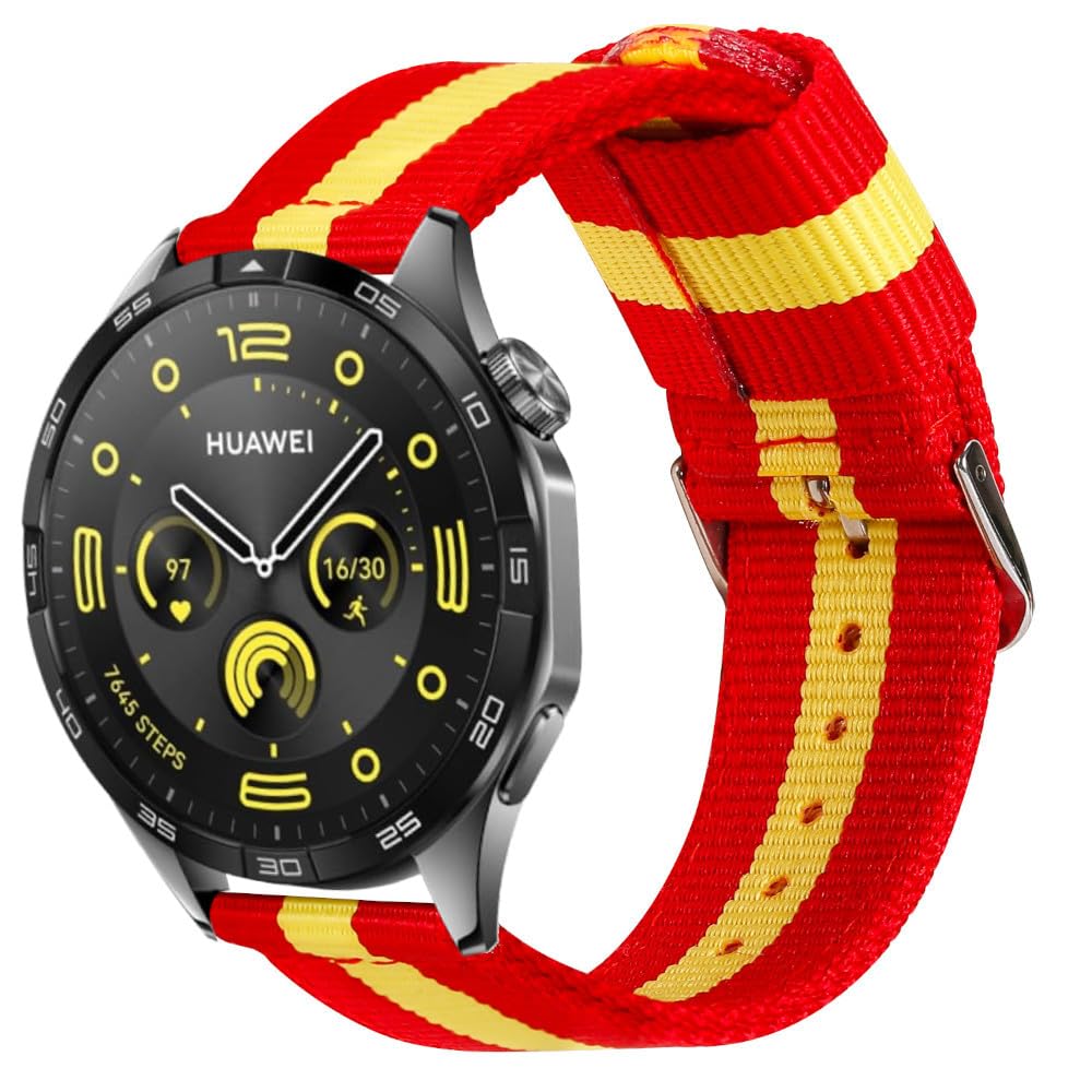ESTUYOYA - Watch Strap 22mm Compatible with Huawei Watch GT5/5 Pro-46mm/GT4-46mm/GT 3 Pro 46mm/GT/GT2-46mm/Ultimate Nylon Bracelet Spanish Flag Sport Style - Rojigualda