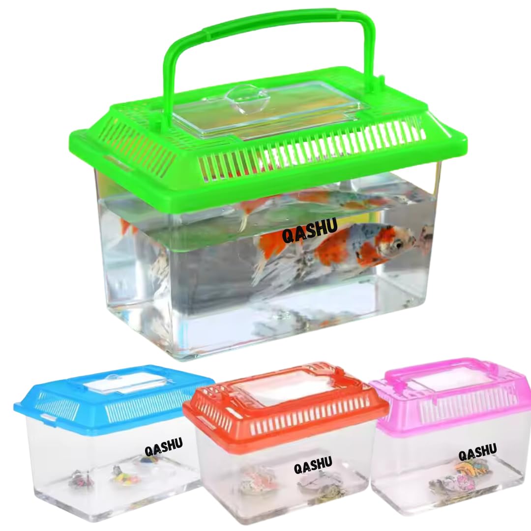 QASHU Small Fish Tanks and Aquariums Portable Fish Tank Handheld Fish Tank, Mini Fish Box with with Carry Handle and Lid (GRREN)