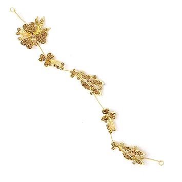 Paradise Crystal Rhinestone Pearl Headband Tiara For Girls And Women Hair Chain Clip with Pins for Women Tiaras For Women And Girls (Golden)