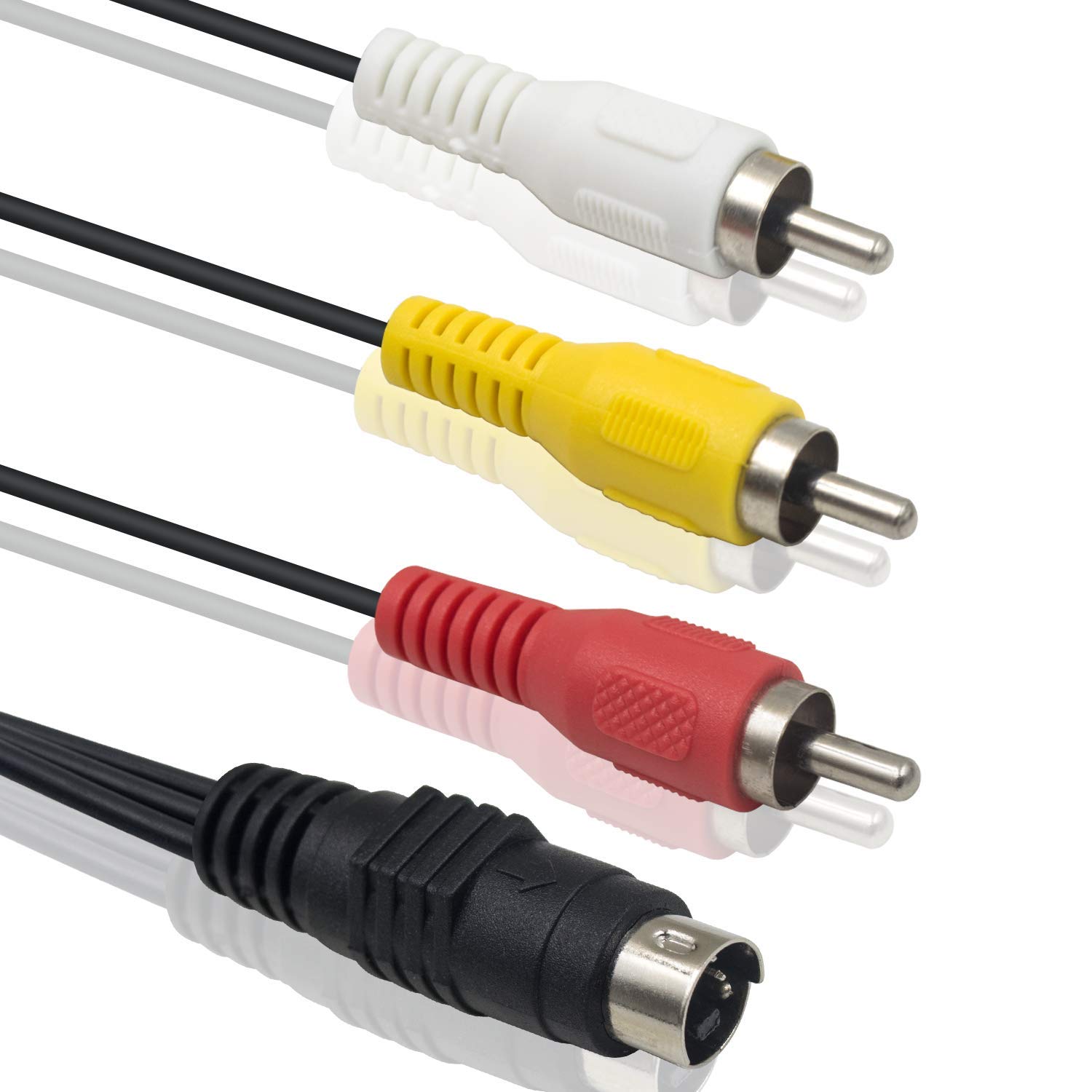 Duttek 4 Pin Mini DIN S-vedio Plug Male to Male 3 RCA Audio Cable Adapter for DVD,TV,VCR (5 feet/1.5m,Black)