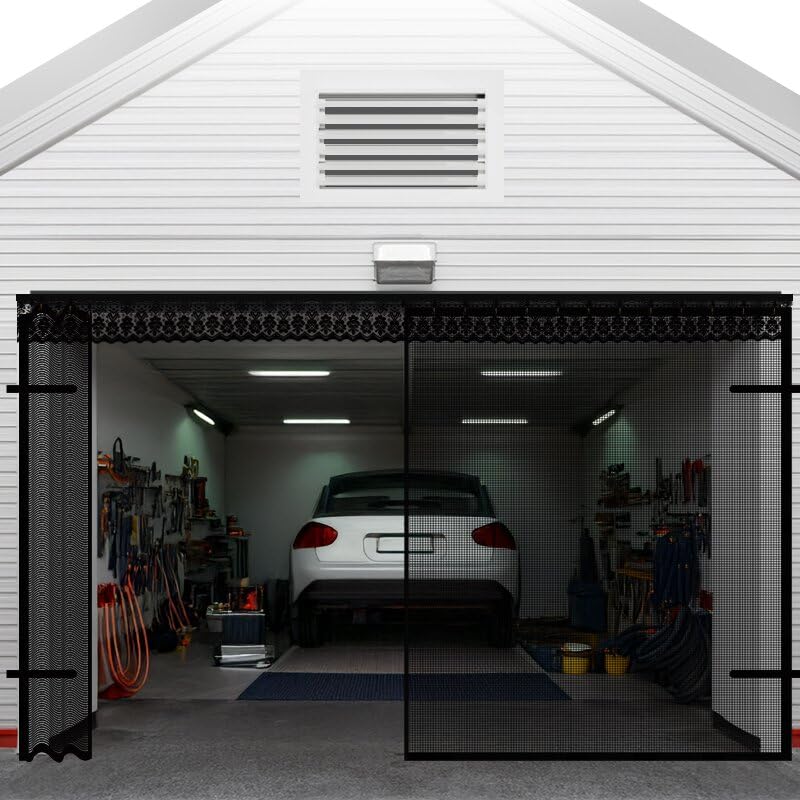Photo 1 of Sliding Garage Door Screen with Track & Magnetic Closure, Fully Retractable Fiberglass Mesh Screen Door for 2-Car Garage Openings (Fits 16x7 Ft), Garage Screen with Weighted Bottom for Bug Protection
