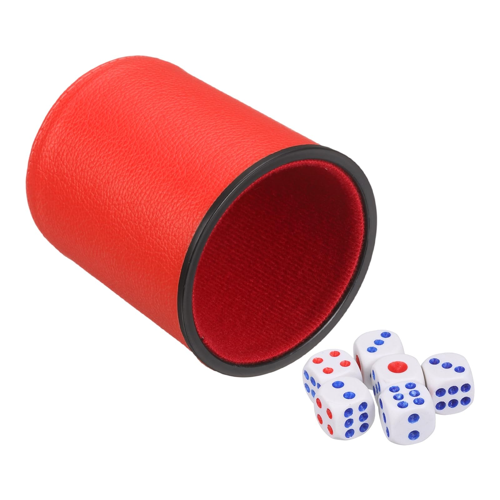 sourcing map Felt Lined Professional Dice Cup, PU Leather Quiet Shaker Cups Includes 6 Dot Dice for Bar Gatherings Party Board Games, Red