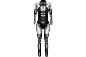 Panegy Women Men Skeleton Jumpsuit Adult Onesie 3D Skull Halloween Costume Romper Full Bodysuit Stretch Fit