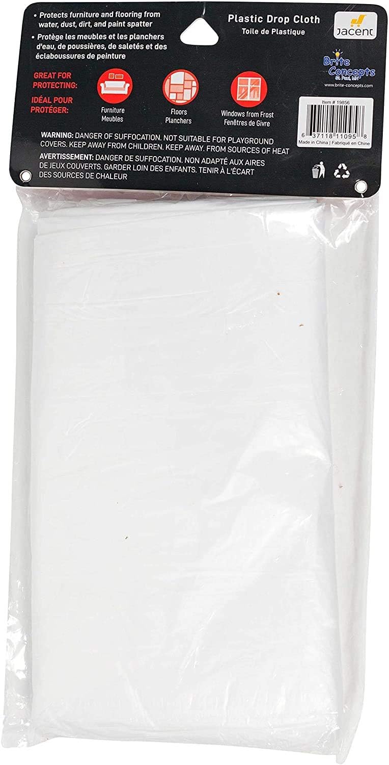 Jacent 12 x 9 Foot Painter's Plastic Drop Cloth, 2 Count per Pack - 1 Pack - - 