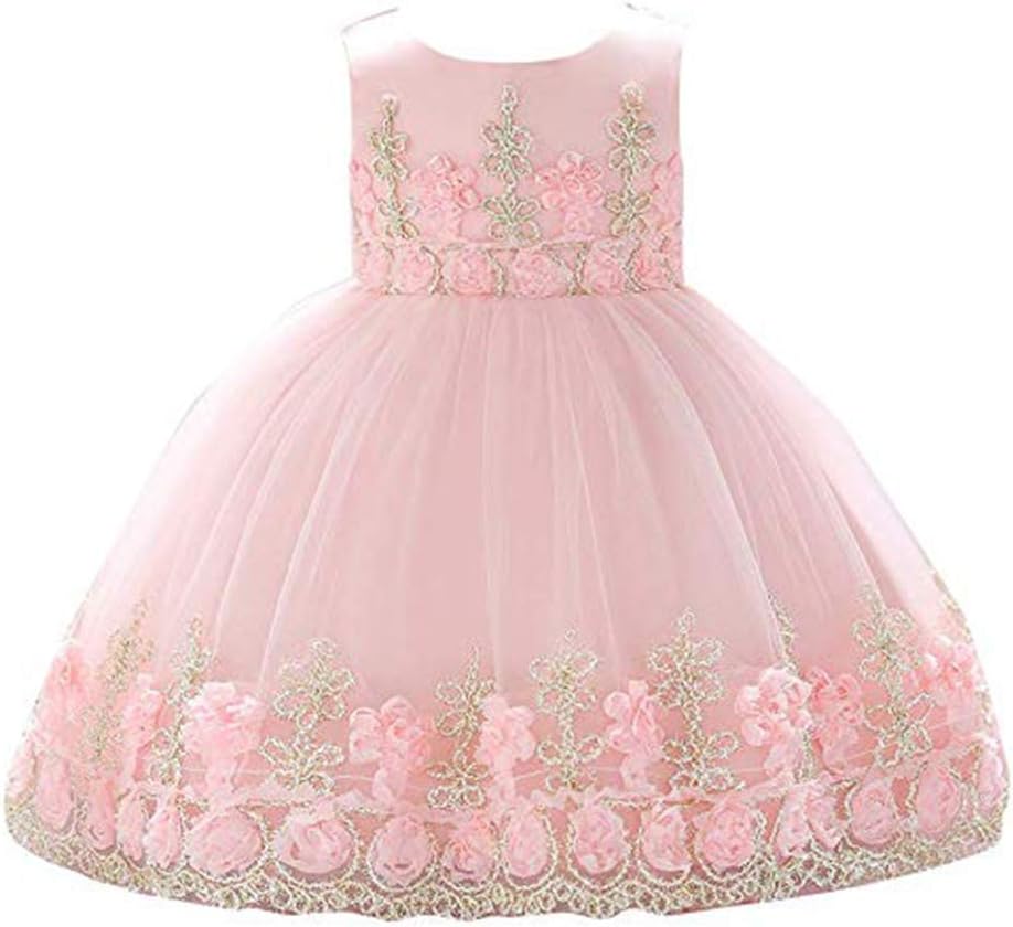 Dhiuow Baby Girl Flower Wedding Dresses Tulle Birthday Party Pageant Dress Age 0-24M