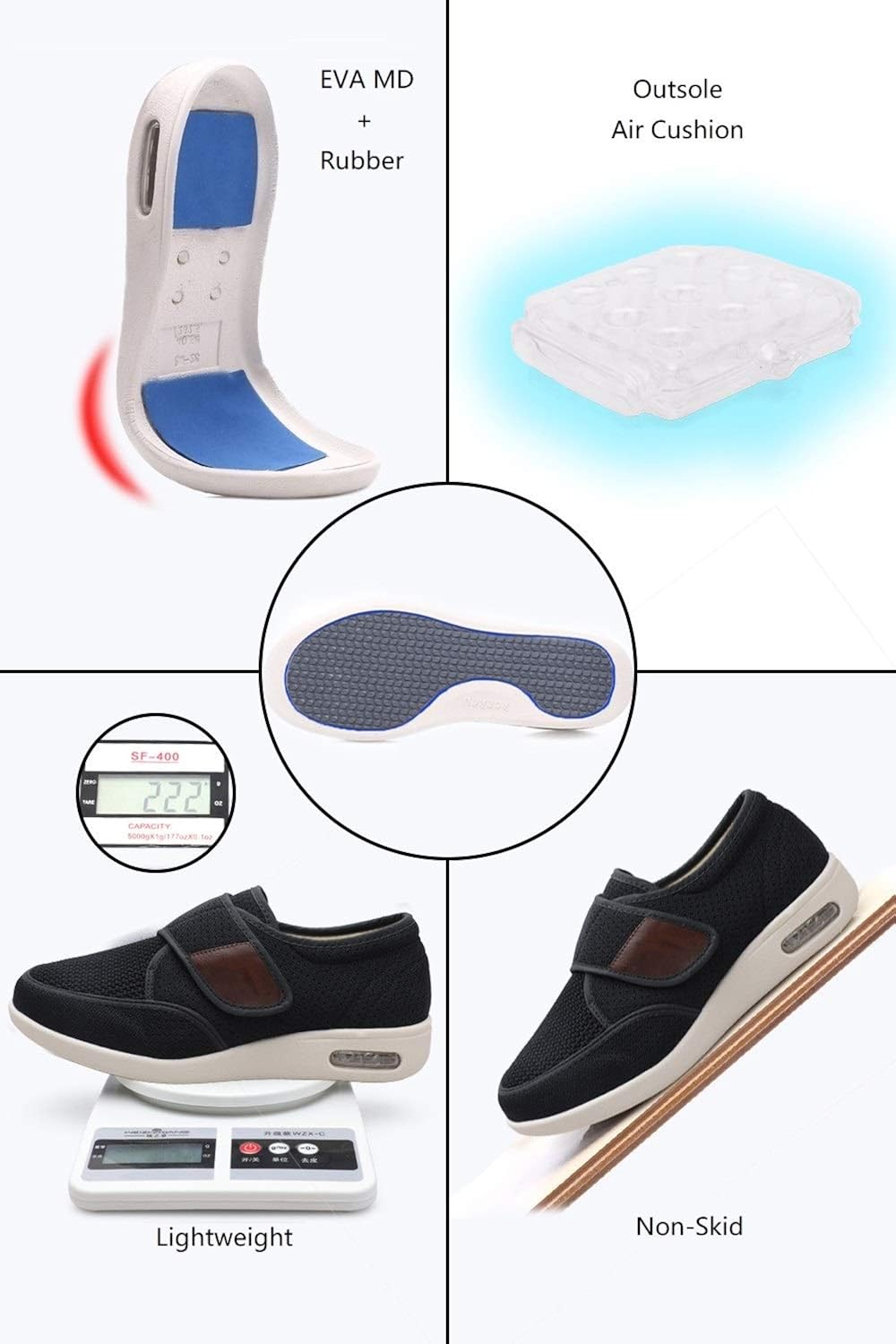 DENACARE Men's Diabetic Shoe with Wide Width Lightweight Velcro Closure: Shoes