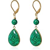 TaYolnFaSo 925 Sterling Silver Natural Gemstone Teardrop Fishhoop Drop Earrings 18k Real Gold Plated Turquoise Lever Back Earring Teardrop Jewelry Birthday Valentine's Day Gift for Women