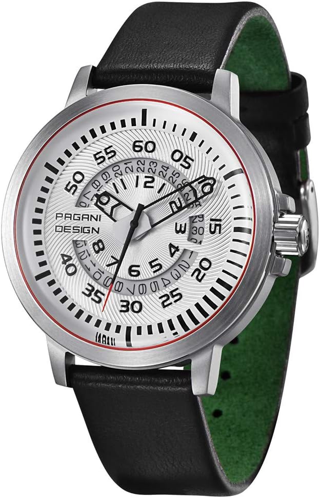 Men's Japanese Quartz Movement Watch Chronograph Waterproof Watches Business Sport Genuine Black Leather Wrist Watch (White)