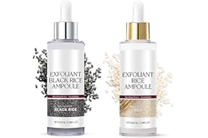 2 Pack Black and White Rice Exfoliant Ampoule, Rice Face Peeling Solution, Soft Exfoliating Face and Body Scrub Dead Skin Cel